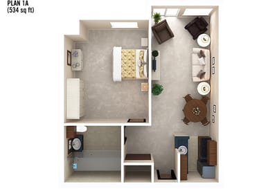 Architectural floor plan of a resident suite