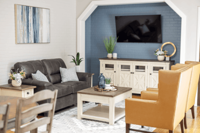 Cozy common area with seating and decorative elements