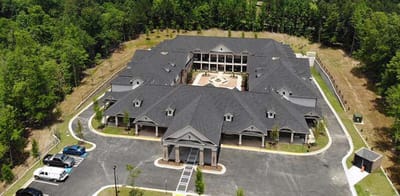 Aerial view of Magnolia Senior Center building and grounds.
