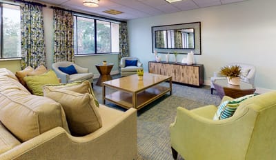 Bright and welcoming common area with seating