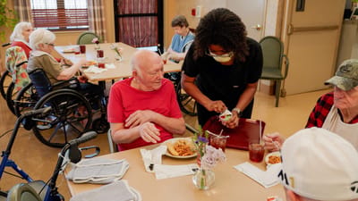 Timberlane Health & Rehab, assisted living in El Dorado, AR — Residents enjoying a meal in a dining area