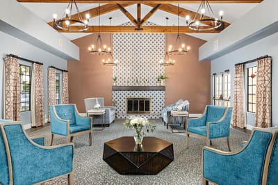 Bright common area with seating and decor