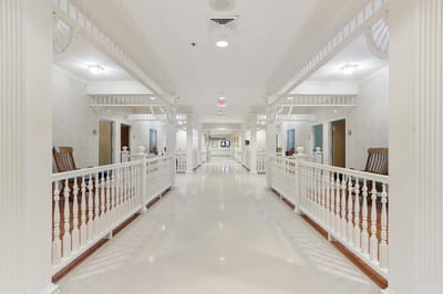 Bright hallway in a senior living facility