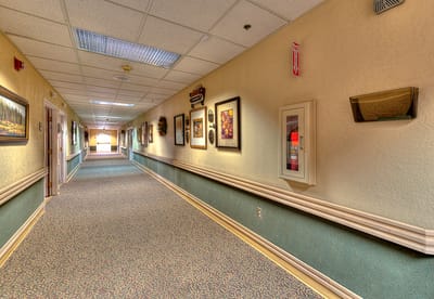 Interior hallway with artwork and decorations