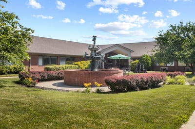 Beautiful landscaped garden with a fountain