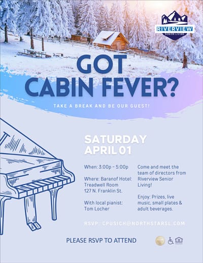 Promotional flyer for an event at Riverview Senior Living