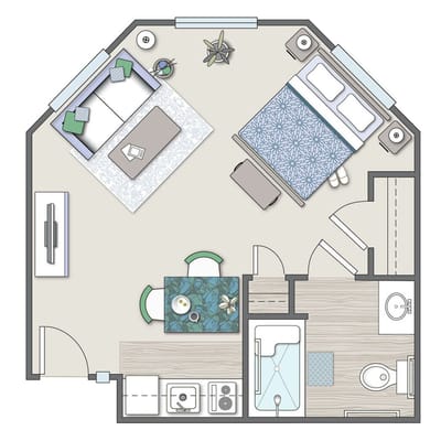 Architectural floor plan of a resident suite