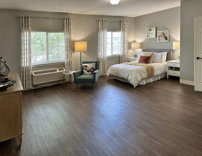 Bright and spacious resident room with modern furnishings
