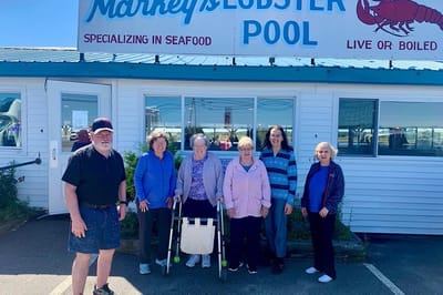 The Inn at Fairview, nursing home in Hudson, NH — Group of seniors posing outside a seafood restaurant