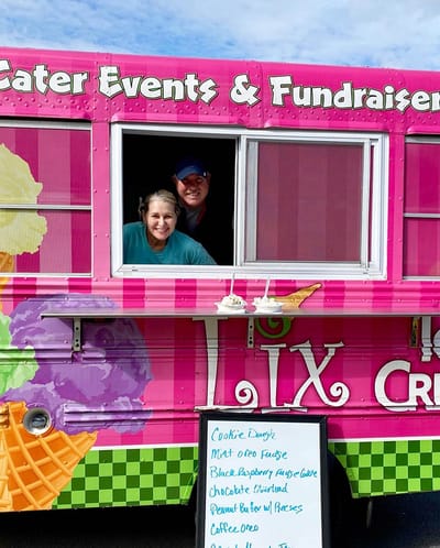 The Inn at Fairview, nursing home in Hudson, NH — Ice cream truck with smiling employees and menu board