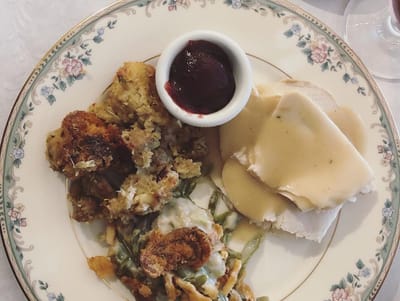 The Inn at Fairview, nursing home in Hudson, NH — Thanksgiving dinner with turkey, stuffing, green beans, and gravy