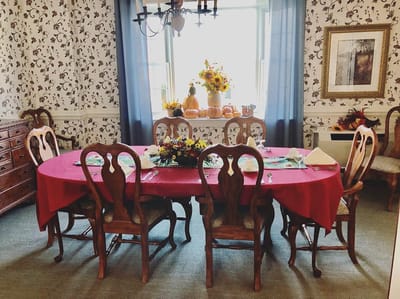 The Inn at Fairview, nursing home in Hudson, NH — Dining room table set for a meal with decorations