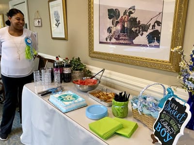 The Inn at Fairview, nursing home in Hudson, NH — Celebration table with snacks and decorated cake