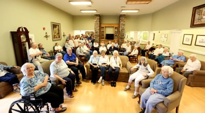 Residents gathered in a common area for an event