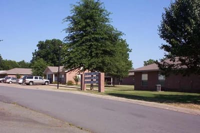 Exterior view of the Pathfinder, Inc. Bamburg Complex with trees