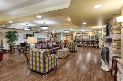 Interior common area with seating and activity space