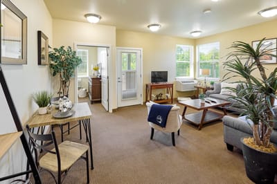 Bright interior of a resident's room with furnishings