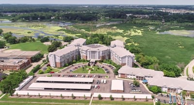 Aerial view of Freedom Village campus and surrounding nature