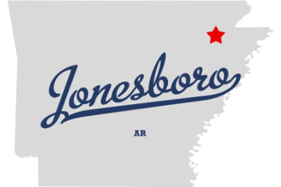 Pathfinder, Inc. Longwood ICF/IID, assisted living in Searcy, AR — Stylized text featuring "Jonesboro" on Arkansas outline