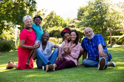 Families enjoying time together in a garden