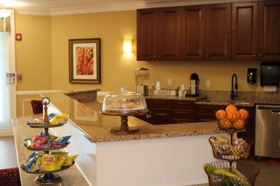 Cozy common area with snacks and drinks