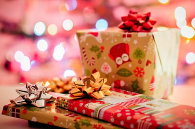 Colorful wrapped presents with decorative bows