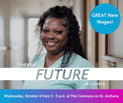 Smiling staff member promoting job opportunities at Loretto