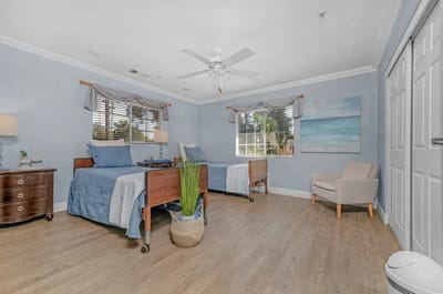 Bright and airy resident room with two beds