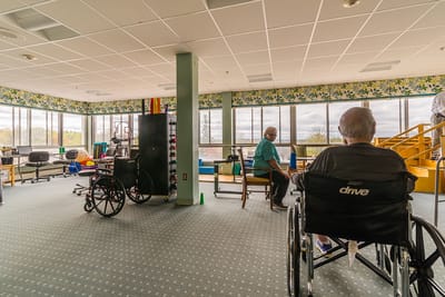 Interior view of a common area with residents