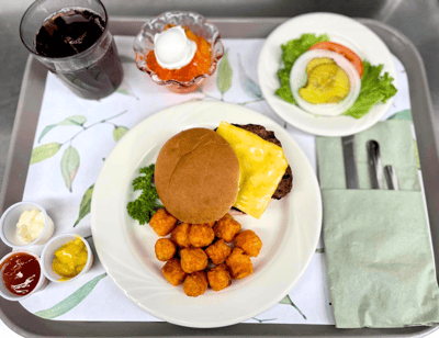 A well-plated meal on a dining tray