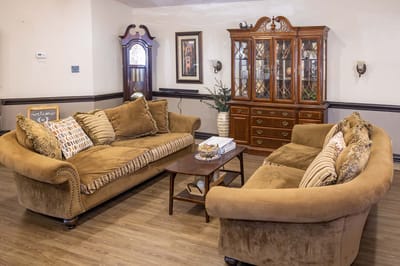Cozy living room with comfortable couches and decor