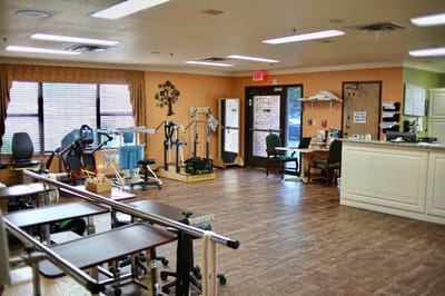 Interior view of a therapy room with equipment
