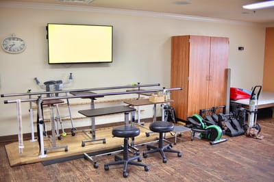 Rehabilitation gym equipment in a therapy room