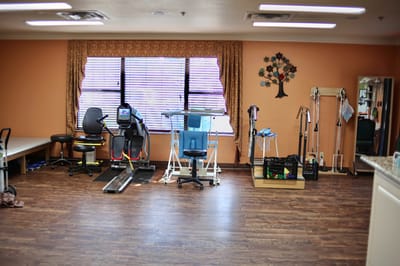 Interior activity room with rehabilitation equipment