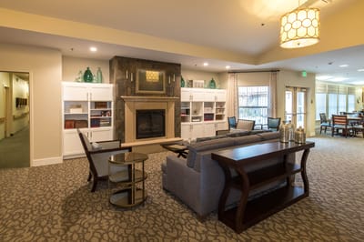 Cozy common area with fireplace and seating
