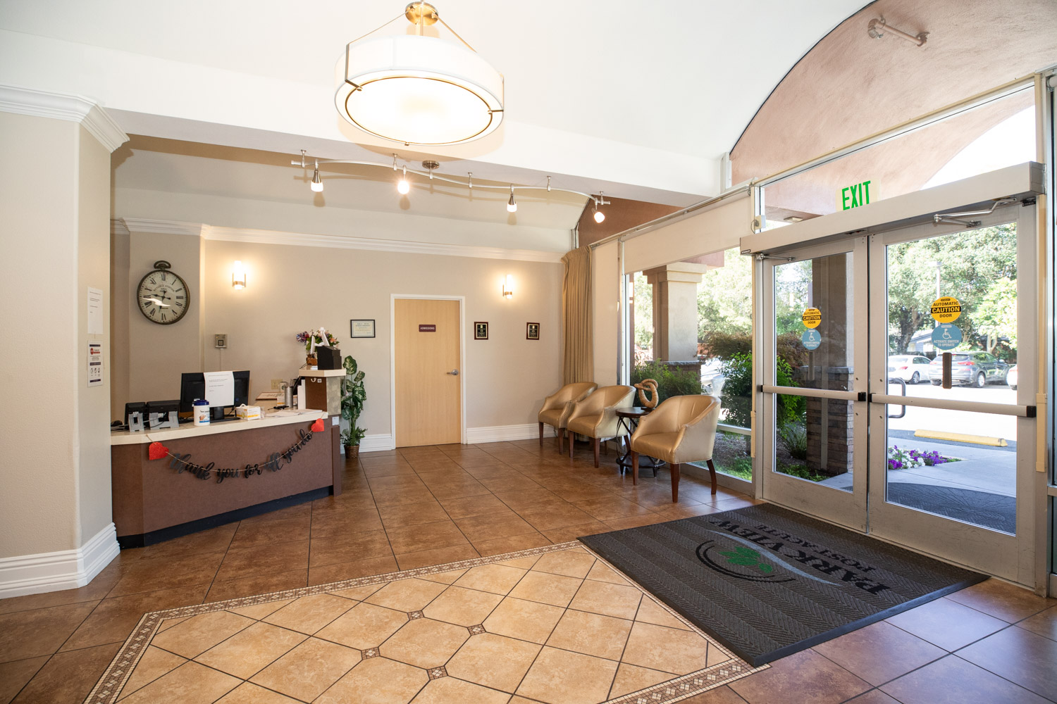 Welcoming lobby area with seating and reception