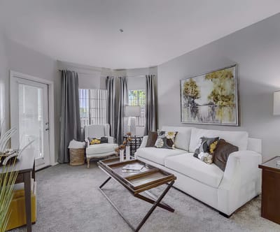 Bright and cozy living room in a senior apartment