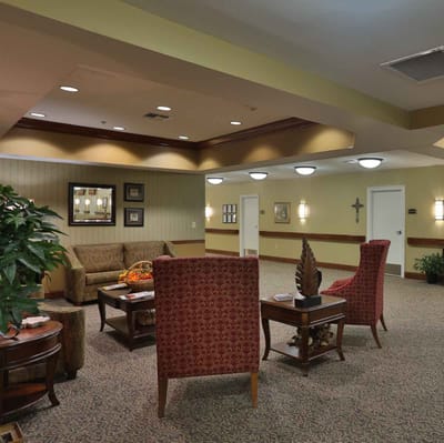 Common area with seating and decorations