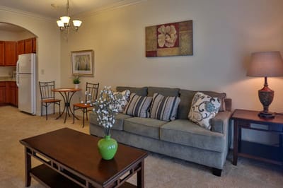 Cozy interior living area with a sofa and decorative elements