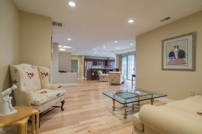 Bright interior common area with seating