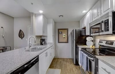 Modern kitchen interior with appliances and fixtures