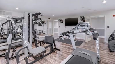Interior view of a gym with fitness equipment