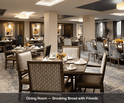 Elegant dining room setup with tables and flowers