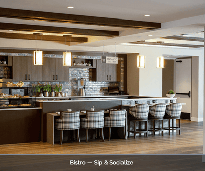 Interior view of a bistro area in a senior living facility