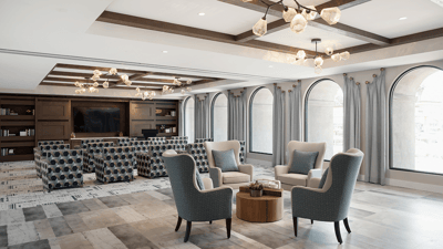 Bright and inviting common area with seating
