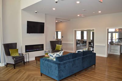 Bright interior lounge area with seating