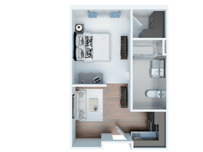 Floor plan layout of a one-bedroom apartment