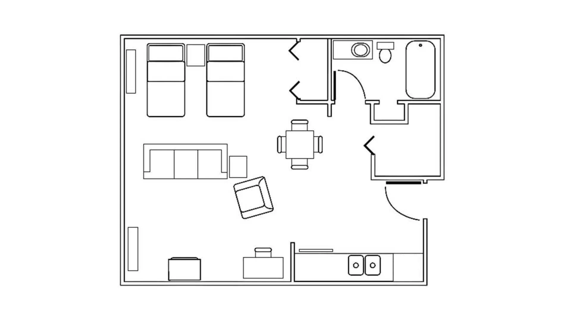 Architectural floor plan of a resident room