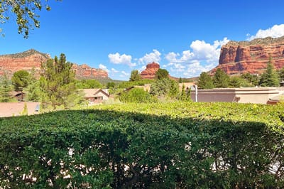 Scenic outdoor view with red rock formations