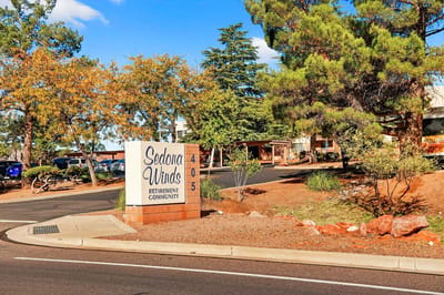 Exterior view of Sedona Winds retirement community sign
